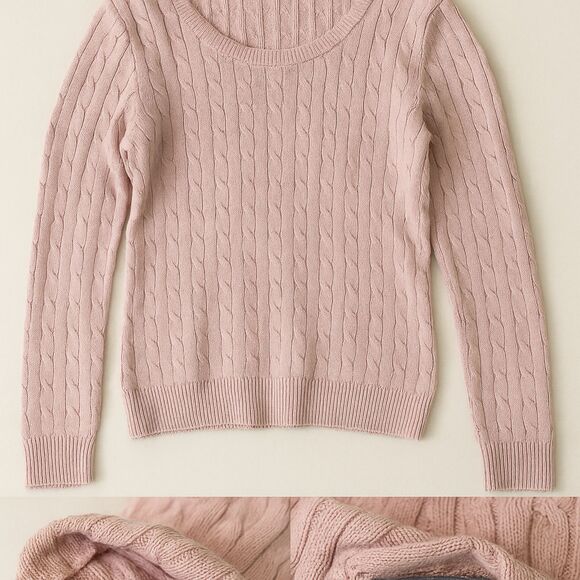 Ann Taylor Women’s Sweater XL Pink Silk Cotton Cable Knit Lightweight Top - Picture 7 of 11